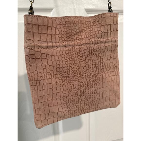 Free People Dusty Pink Suede Croc Embossed Crossbody Chain Strap Leather Bag - Picture 2 of 9